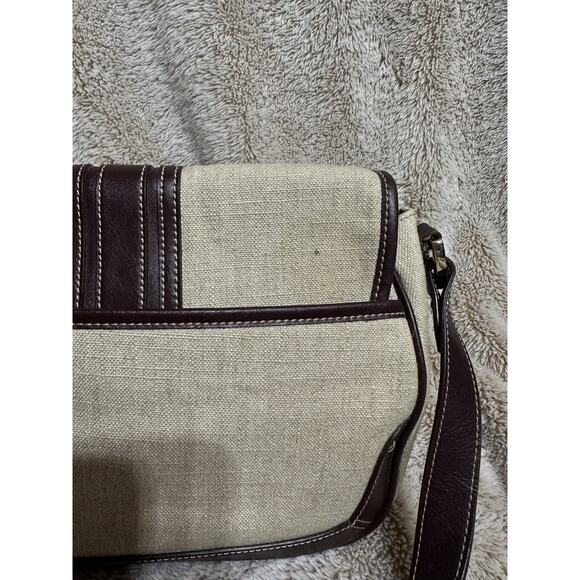 Etienne Aigner Purse~ Beige Linen Blend~Burgundy Trim~Snap Close Gold Hardware - Picture 5 of 15